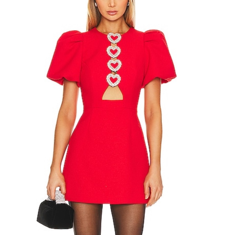 Diamond hearts puff sleeves mini dress size Medium